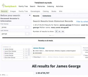 Search results Ancestry vs FamilySearch